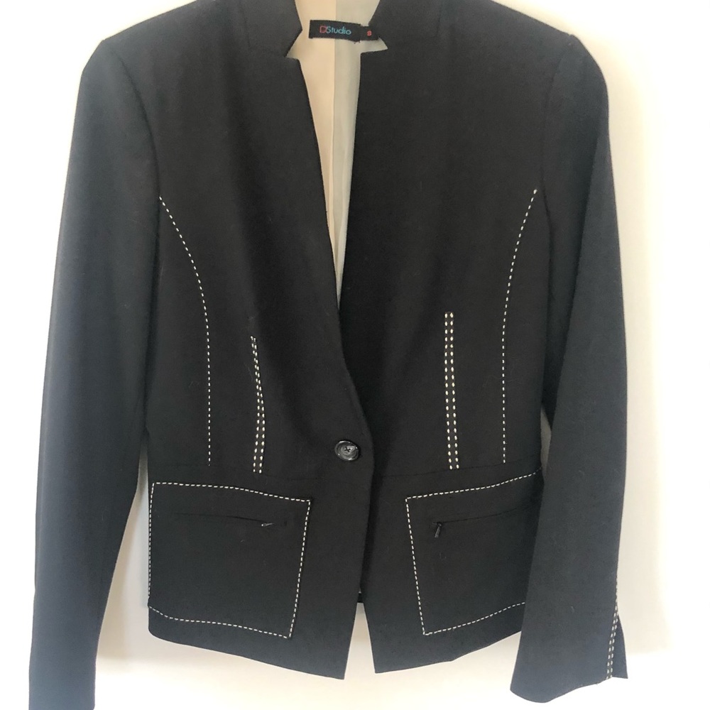 D Studio Black Topstitch Detail Blazer